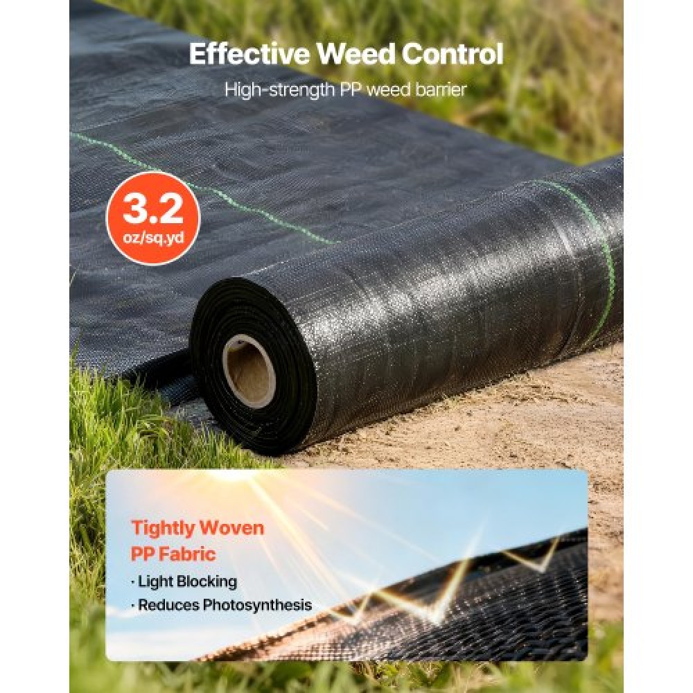 VEVOR Weed Barrier Fabric Heavy Duty, 0.4 x 15.2m 90.7g Landscape Fabric, Woven Weed Blocker Fabrics, Garden Fabrics Weeds Barrier, Weeds Control Ground Cover, Geotextile Webbing, Gardening Mat, Black