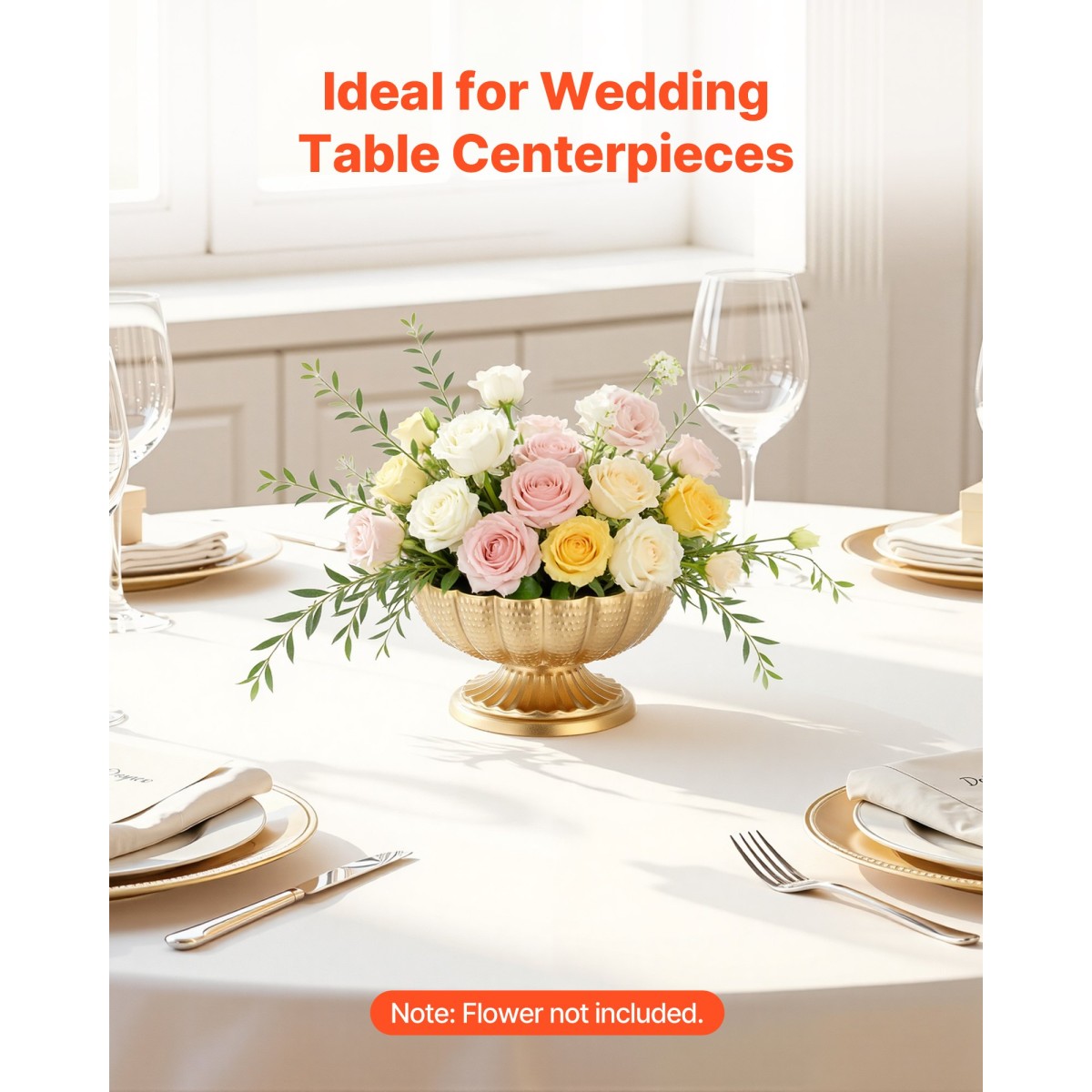 VEVOR 10 ΤΕΜ. Βάζο γάμου με λουλούδια, 12 εκ. ψηλό Mini Flower Table Centralpieces, Μικρό φλοράλ μπολ Διακοσμητικό Εύκολη τοποθέτηση, Βάση πολλαπλών χρήσεων για πάρτι Διακόσμηση σπιτιού, χρυσό