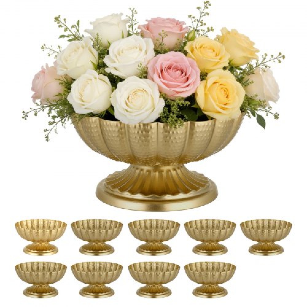 VEVOR 10 ΤΕΜ. Βάζο γάμου με λουλούδια, 12 εκ. ψηλό Mini Flower Table Centralpieces, Μικρό φλοράλ μπολ Διακοσμητικό Εύκολη τοποθέτηση, Βάση πολλαπλών χρήσεων για πάρτι Διακόσμηση σπιτιού, χρυσό