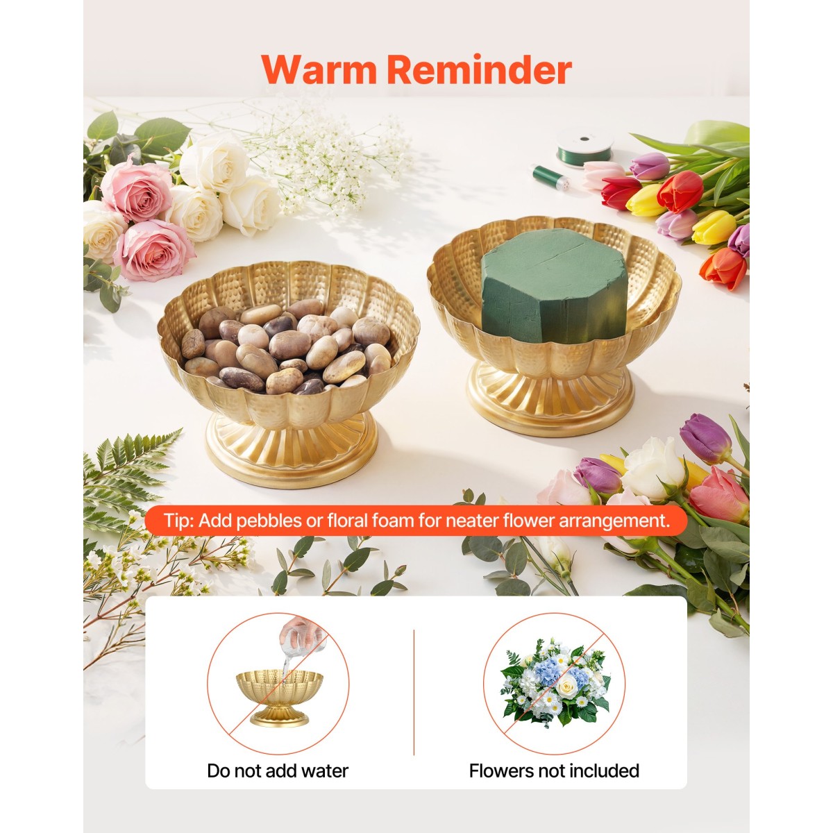 VEVOR 10 ΤΕΜ. Βάζο γάμου με λουλούδια, 12 εκ. ψηλό Mini Flower Table Centralpieces, Μικρό φλοράλ μπολ Διακοσμητικό Εύκολη τοποθέτηση, Βάση πολλαπλών χρήσεων για πάρτι Διακόσμηση σπιτιού, χρυσό