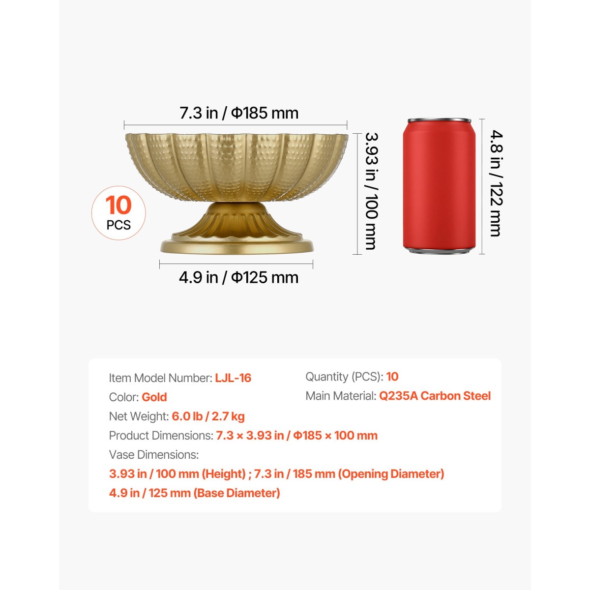 VEVOR 10 ΤΕΜ. Βάζο γάμου με λουλούδια, 12 εκ. ψηλό Mini Flower Table Centralpieces, Μικρό φλοράλ μπολ Διακοσμητικό Εύκολη τοποθέτηση, Βάση πολλαπλών χρήσεων για πάρτι Διακόσμηση σπιτιού, χρυσό