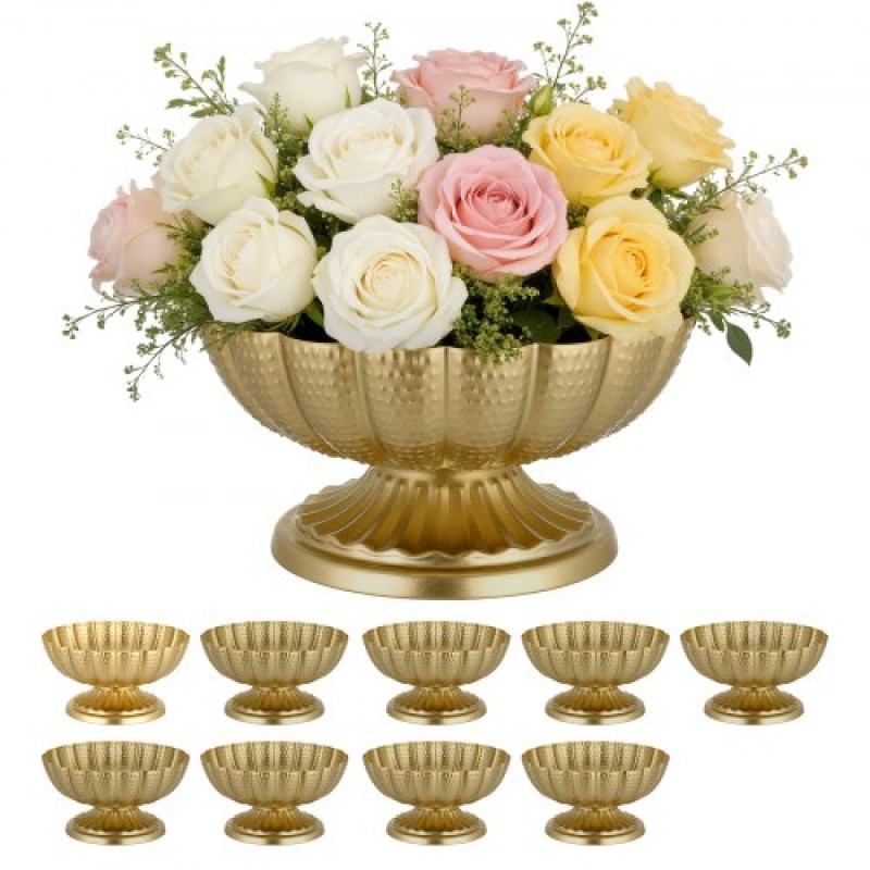 VEVOR 10 ΤΕΜ. Βάζο γάμου με λουλούδια, 12 εκ. ψηλό Mini Flower Table Centralpieces, Μικρό φλοράλ μπολ Διακοσμητικό Εύκολη τοποθέτηση, Βάση πολλαπλών χρήσεων για πάρτι Διακόσμηση σπιτιού, χρυσό