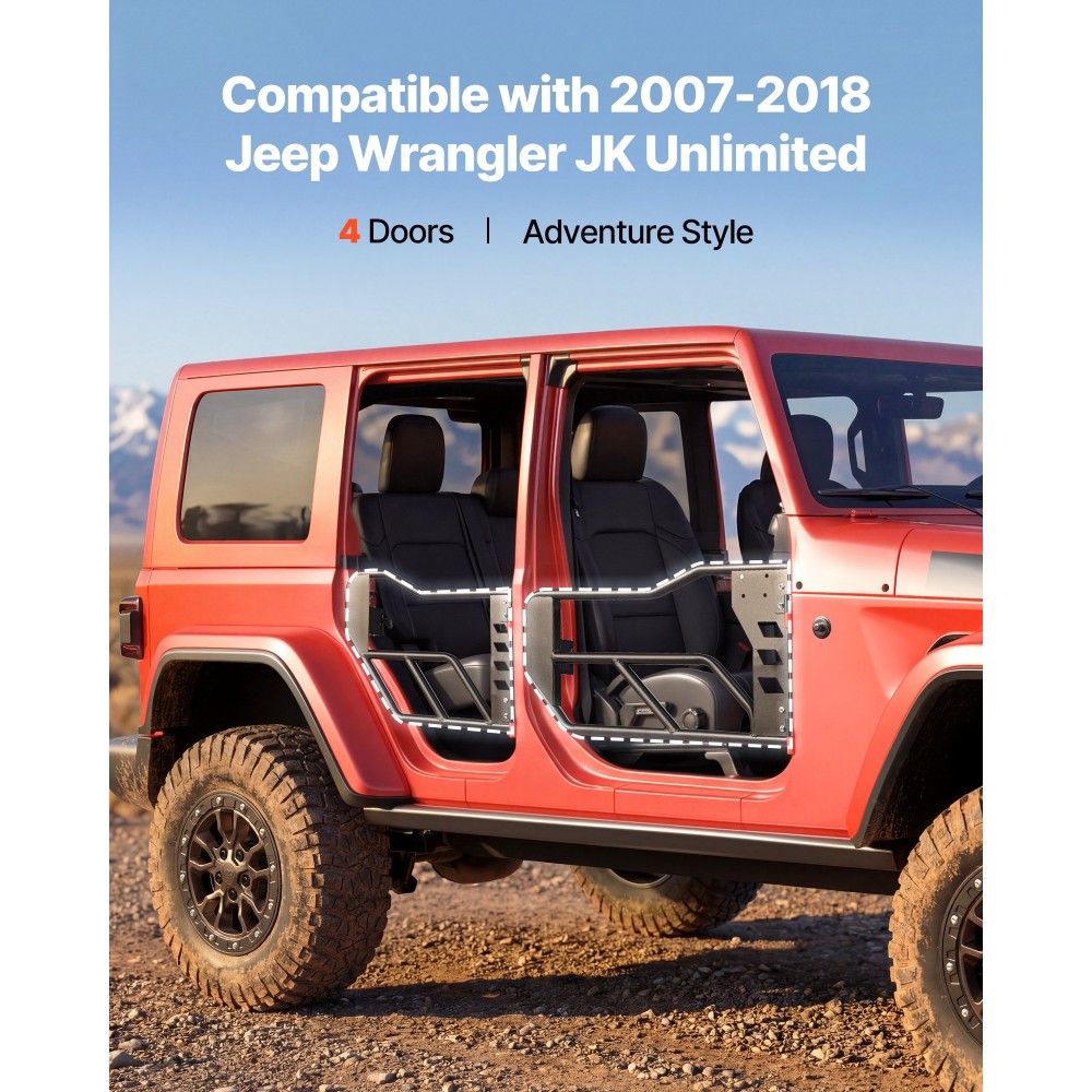 Πόρτες VEVOR Jeep Tube, 4-θυρες, συμβατές με Jeep Wrangler JK Unlimited 2007-2018, Μπροστινές & Πίσω Σωληνωτές Μπροστινές & Πίσω Σωληνωτές Πόρτες από κράμα χάλυβα με τσάντα αποθήκευσης, λαστιχένια μαξιλαράκια, μεντεσέδες βαρέως τύπου και μάνταλο O