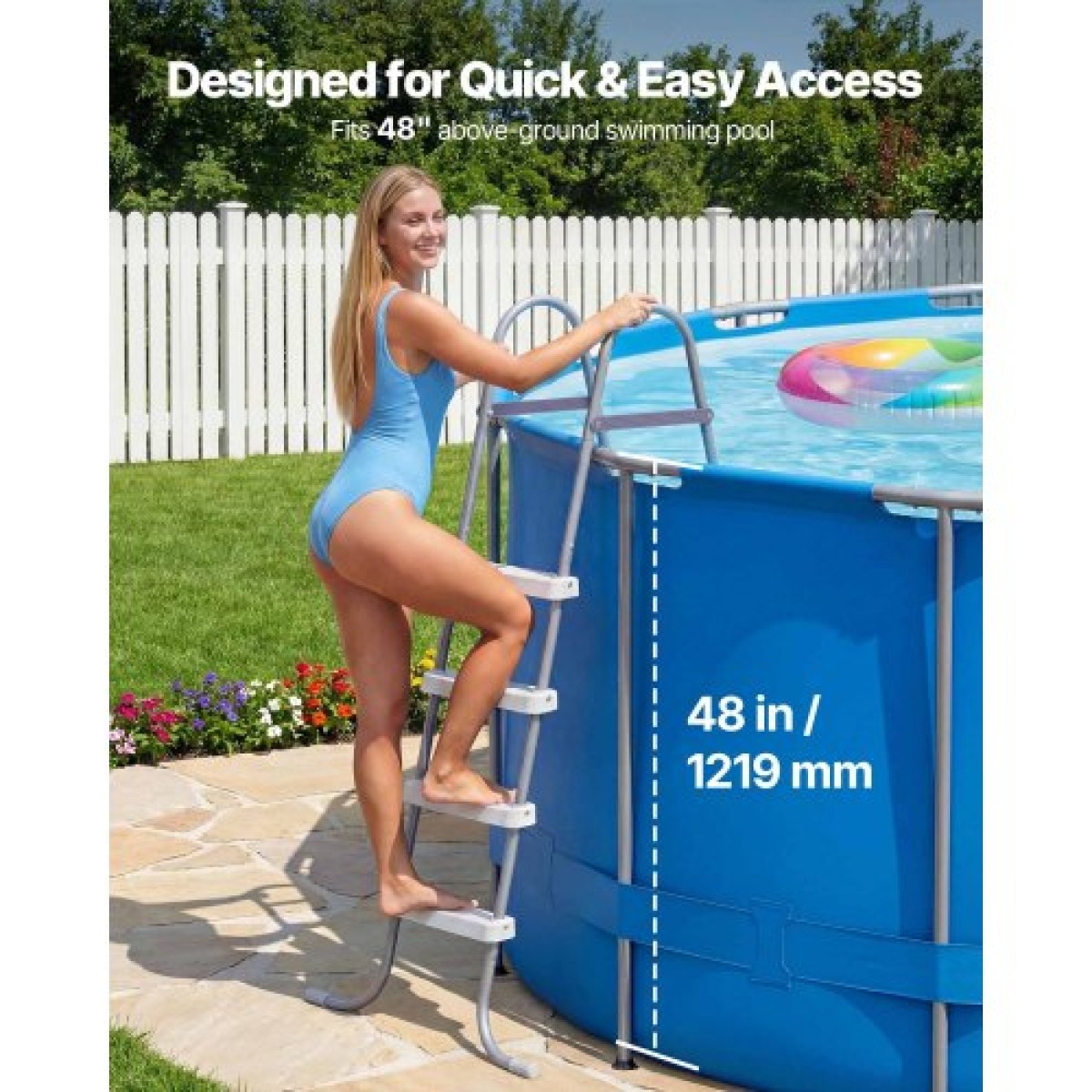 VEVOR Above Ground Pool Ladder, 4-Step Steel A-Frame Swimming Pool Swimming Swimming Pool 121,9 cm, Χωρητικότητα 136 kg Σκαλοπάτια εισόδου/εξόδου με ασφαλές αντιολισθητικό, ανθεκτικό φαρδύ σκαλοπάτι, εύκολη εγκατάσταση, γκρι & λευκό