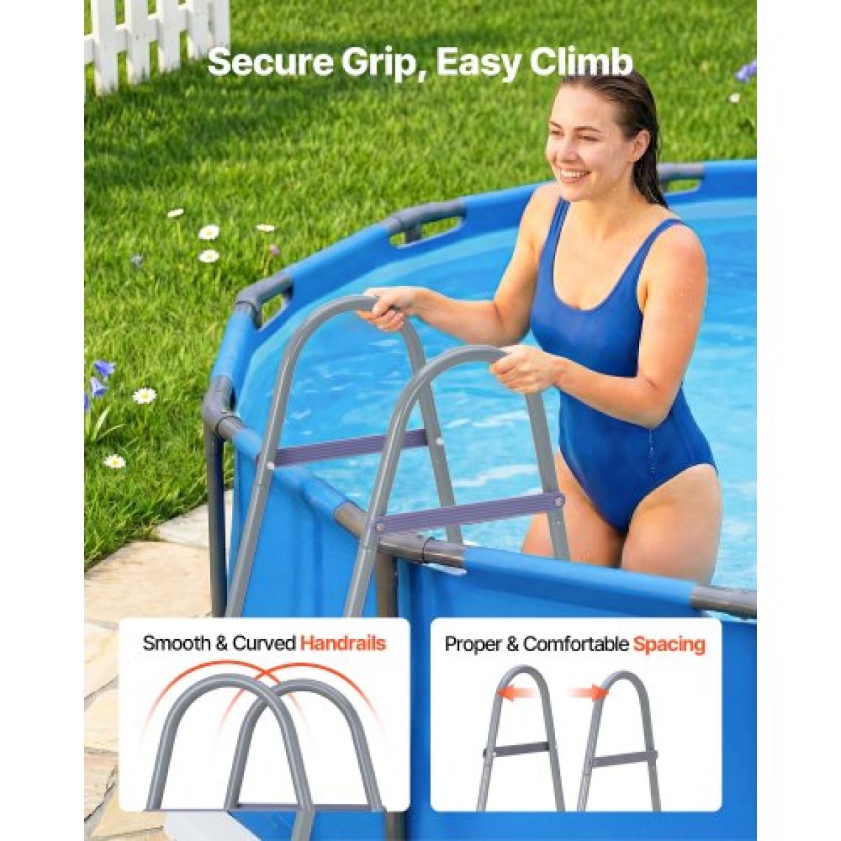 VEVOR Above Ground Pool Ladder, 4-Step Steel A-Frame Swimming Pool Swimming Swimming Pool 121,9 cm, Χωρητικότητα 136 kg Σκαλοπάτια εισόδου/εξόδου με ασφαλές αντιολισθητικό, ανθεκτικό φαρδύ σκαλοπάτι, εύκολη εγκατάσταση, γκρι & λευκό