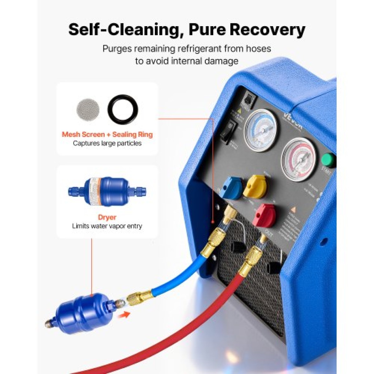 Φορητό μηχάνημα ανάκτησης ψυκτικού VEVOR, 1 HP 220V 50Hz Dual Cylinder AC Recovery Machine for Liquid Vapor Refrigerant, 1450 RPM Μονάδα Ανακύκλωσης HVAC για αυτοκίνητα και οικιακό κλιματισμό