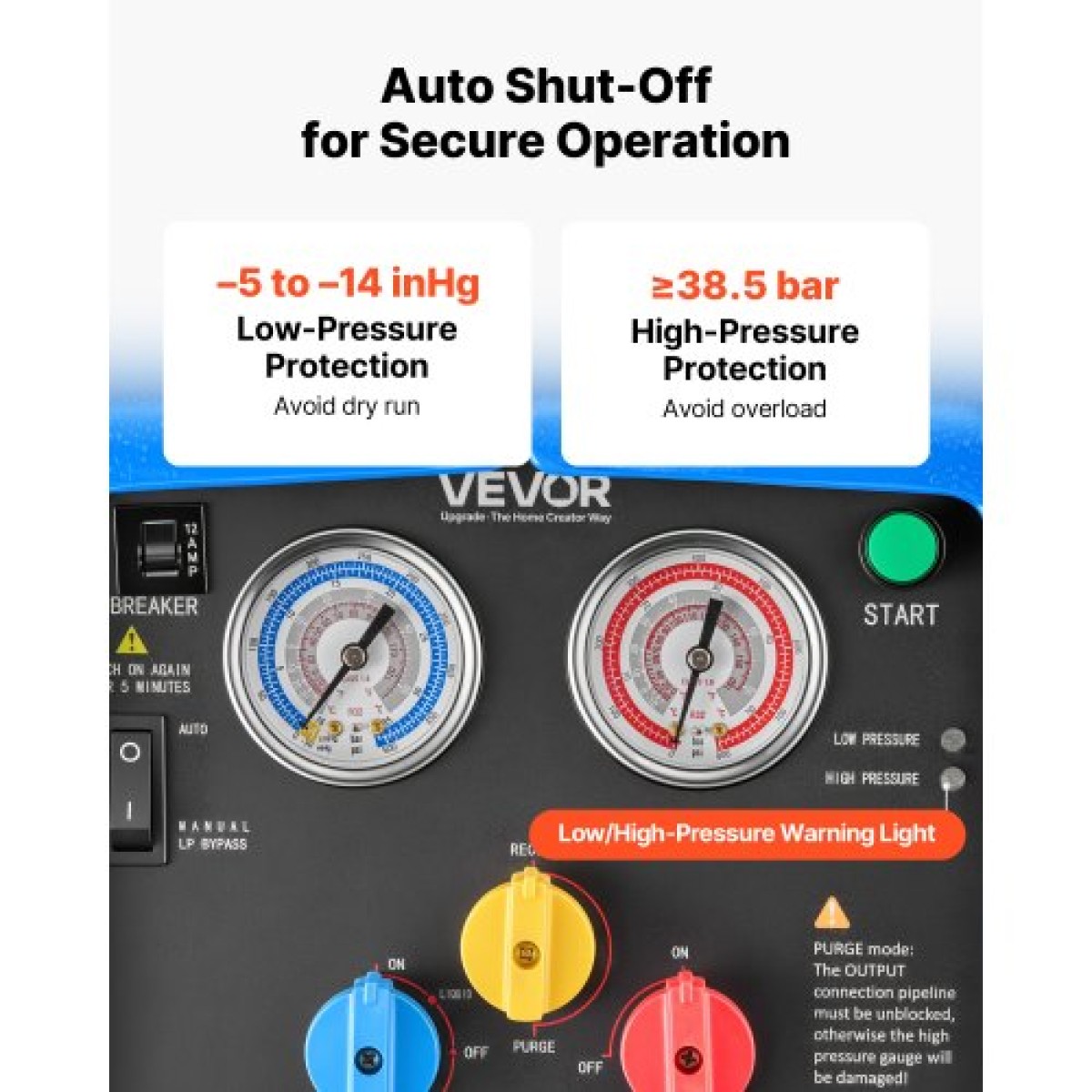 Φορητό μηχάνημα ανάκτησης ψυκτικού VEVOR, 1 HP 220V 50Hz Dual Cylinder AC Recovery Machine for Liquid Vapor Refrigerant, 1450 RPM Μονάδα Ανακύκλωσης HVAC για αυτοκίνητα και οικιακό κλιματισμό