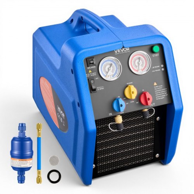 Φορητό μηχάνημα ανάκτησης ψυκτικού VEVOR, 1 HP 220V 50Hz Dual Cylinder AC Recovery Machine for Liquid Vapor Refrigerant, 1450 RPM Μονάδα Ανακύκλωσης HVAC για αυτοκίνητα και οικιακό κλιματισμό