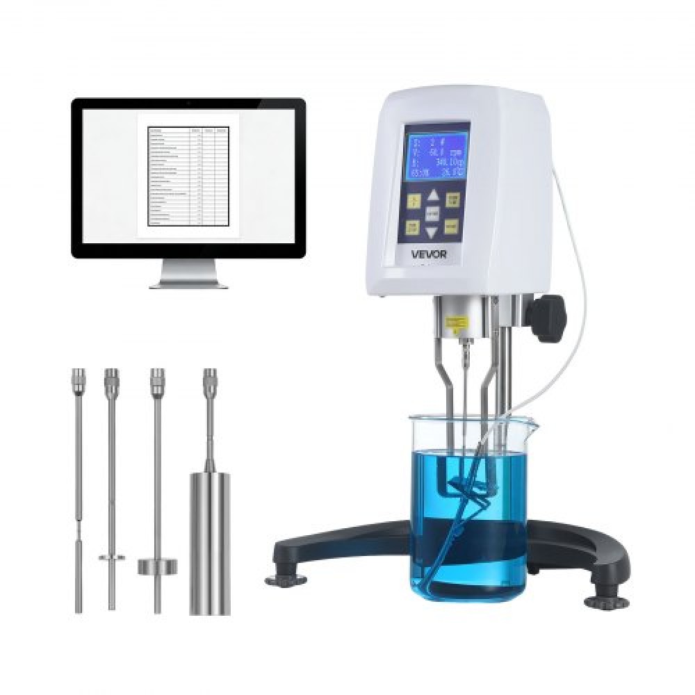 VEVOR Digital Rotary Viscometer, 10-100,000 mPa.s(cP), ±2% Accuracy, 100-240V Digital Rotational Viscosity Meter with 4 Rotors and Temperature Probe, LCD Display, Lab Viscometer for Fluid Testing