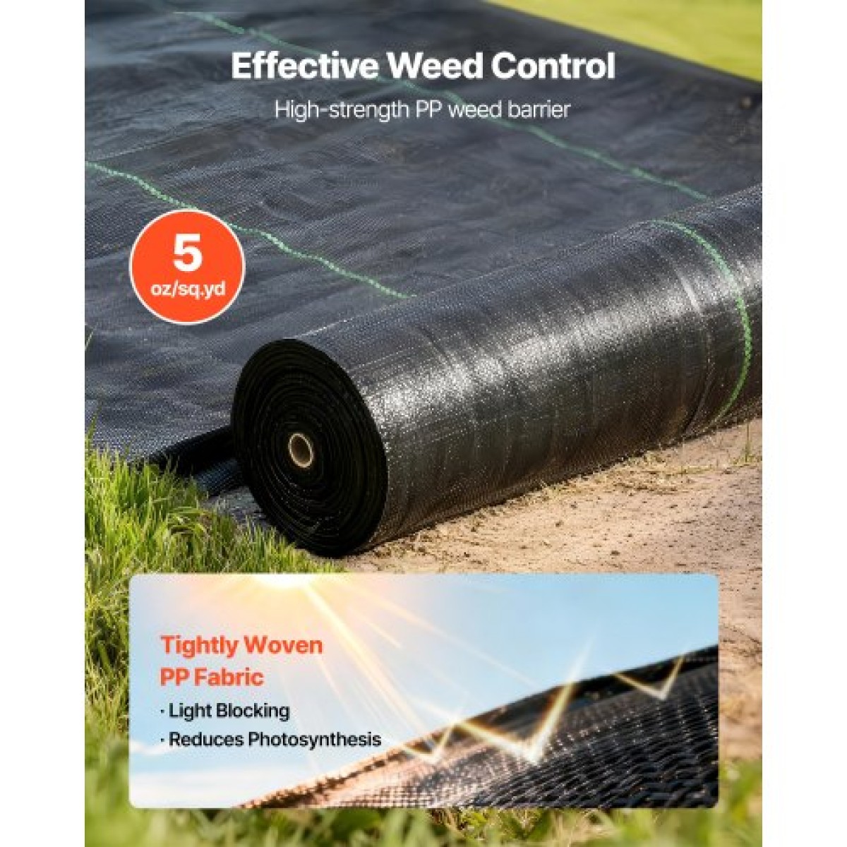 VEVOR Weed Barrier Fabric Heavy Duty, 1,8x76,2m 141,7g Landscape Fabric, Woven Weed Blocker Fabrics, Garden Fabrics Weeds Barrier, Weeds Control Ground Cover, Geotextile Webbing, Gardening Mat, Μαύρο