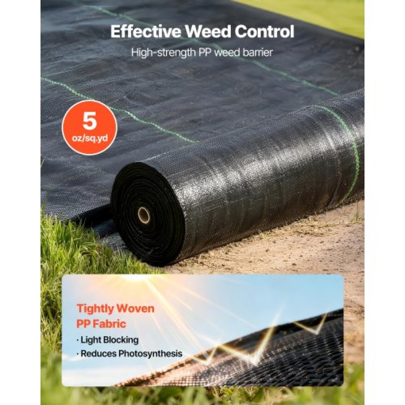 VEVOR Weed Barrier Fabric Heavy Duty, 1,8x76,2m 141,7g Landscape Fabric, Woven Weed Blocker Fabrics, Garden Fabrics Weeds Barrier, Weeds Control Ground Cover, Geotextile Webbing, Gardening Mat, Μαύρο