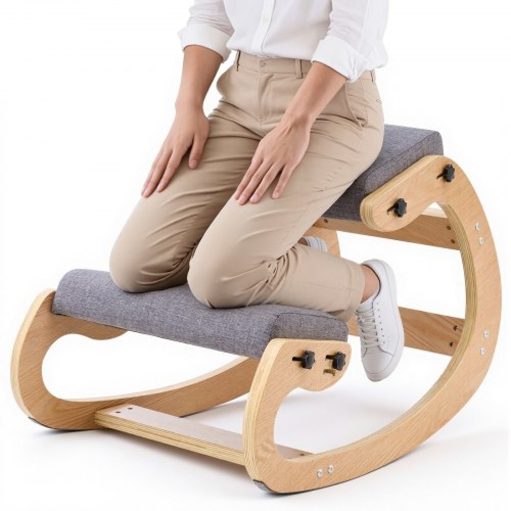 VEVOR Ergonomic Kneeling Chair, Wooden Posture Knee Chair with Adjustable Thick Foam Cushions & Solid Wood Frame, Adjustable Height, Relief for Neck or Back Pain for Home, Office or Meditation, Gray