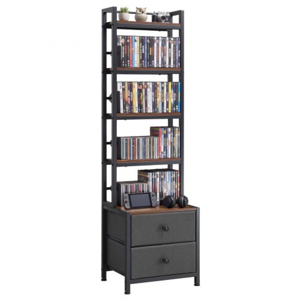 VEVOR Media Storage Cabinet, 4-Shelf DVD Shelf Organizer with Drawers, 40 x 30 x 143.5 cm Multimedia Storage Organizer for CDs, DVDs, Books and Games, CD Cabinet for Living Room, Home Office