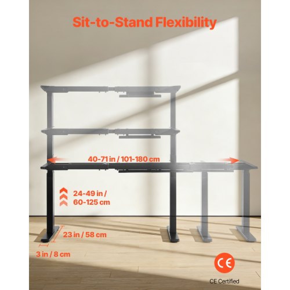 Πλαίσιο VEVOR Standing Desk Σκελετός διπλού κινητήρα, Ηλεκτρικό Ρυθμιζόμενο Μήκος επέκτασης 100-180 cm, 3 Ρυθμίσεις Ύψους Μνήμης Πόδια Τραπέζιου όρθιας στάσης, Επιτραπέζιο Riser Sit to Stand για Office Home Base Worksation, Μαύρο