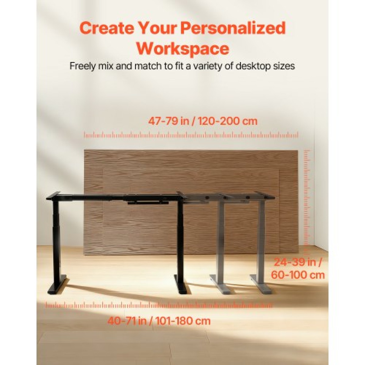 Πλαίσιο VEVOR Standing Desk Σκελετός διπλού κινητήρα, Ηλεκτρικό Ρυθμιζόμενο Μήκος επέκτασης 100-180 cm, 3 Ρυθμίσεις Ύψους Μνήμης Πόδια Τραπέζιου όρθιας στάσης, Επιτραπέζιο Riser Sit to Stand για Office Home Base Worksation, Μαύρο