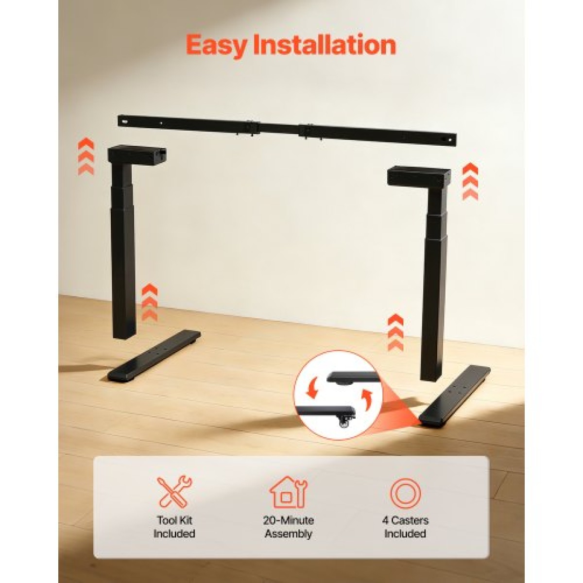 Πλαίσιο VEVOR Standing Desk Σκελετός διπλού κινητήρα, Ηλεκτρικό Ρυθμιζόμενο Μήκος επέκτασης 100-180 cm, 3 Ρυθμίσεις Ύψους Μνήμης Πόδια Τραπέζιου όρθιας στάσης, Επιτραπέζιο Riser Sit to Stand για Office Home Base Worksation, Μαύρο
