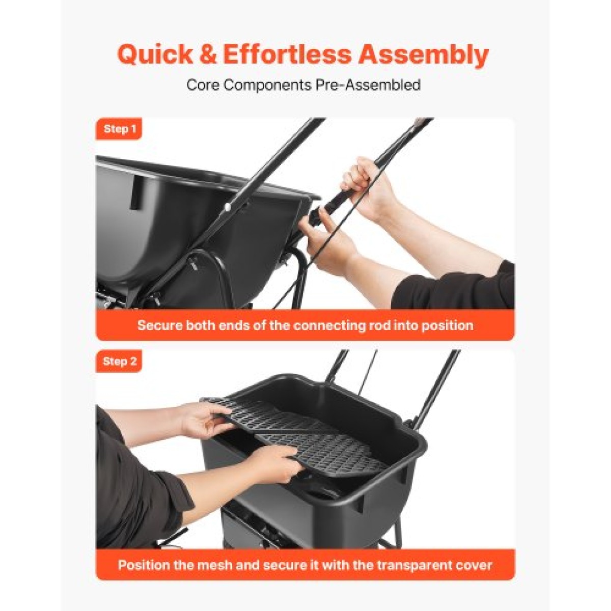 VEVOR Push Lawn Spreader, 3,6m Spreading Width, Broadcast Spreader με χωρητικότητα 36,3kg & 10 in All-Terrain ελαστικά, Walk-Behind Garden & Lawn Broadcast Spreaders for Seed Fertilizer, Salt Ice Melt