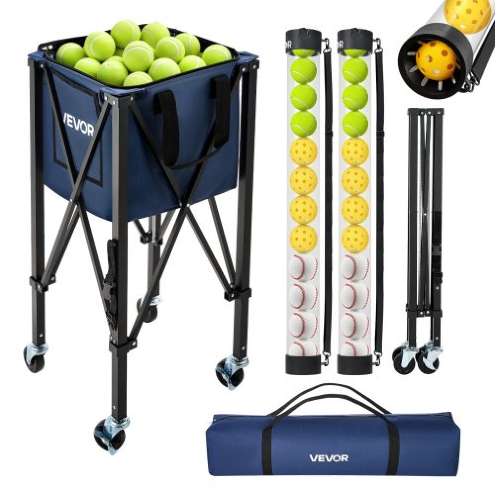 VEVOR 2-σε-1 χοάνη τένις & Pickleball, με Pickup Tube, Πτυσσόμενο καλάθι με ρόδες, Χωράει 150 μπάλες του τένις ή 260 μπάλες Pickleball, Φορητή θήκη Pickleball, για προπόνηση