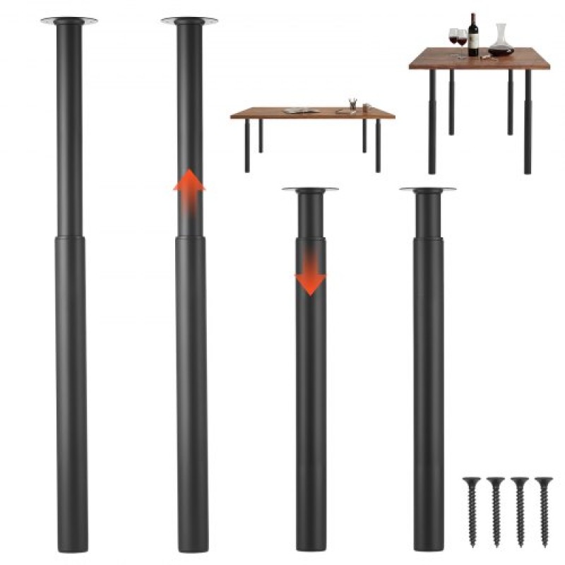 VEVOR Ρυθμιζόμενα πόδια τραπεζιού, 710-1100 mm Πόδια επίπλων από χάλυβα, 544 kg Μέγιστο φορτίο βαρέως τύπου, Γρήγορη εγκατάσταση, Ιδανικό για γραφείο στο σπίτι DIY, Τραπέζια για δείπνο καφέ, Πάγκοι εργασίας, Σετ 4, Μαύρο