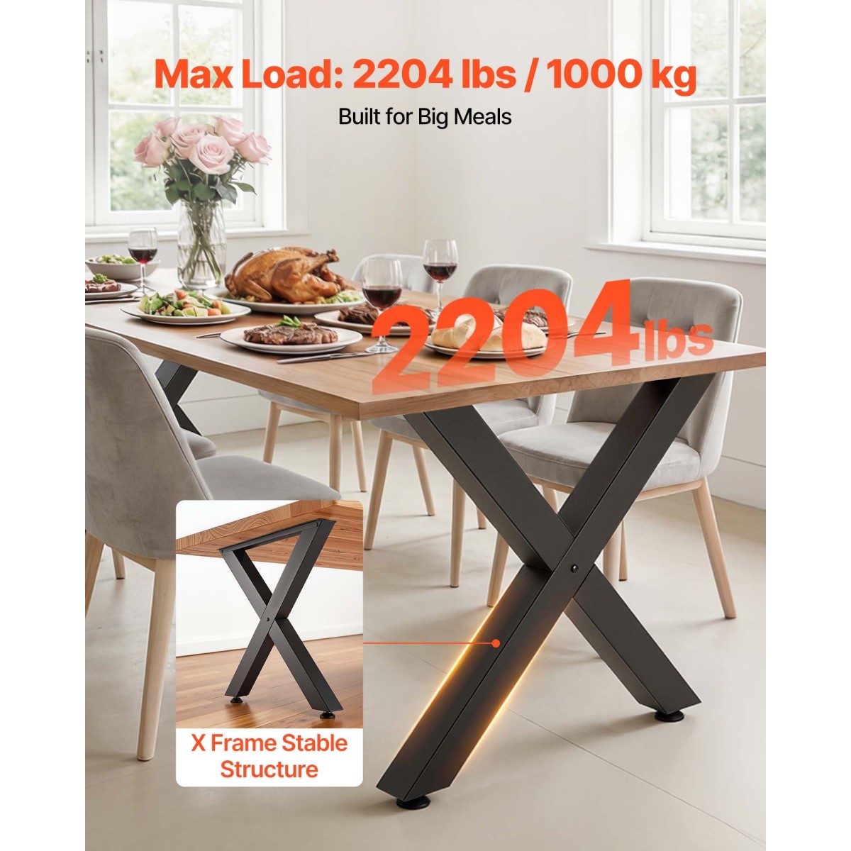 Επιτραπέζια πόδια VEVOR, 750 x 790 mm (Υ x Π) Ατσάλινα πόδια επίπλων, Αρθρωτή σχεδίαση, Εύκολη συναρμολόγηση, 1000 kg Μέγιστο φορτίο Βαρέως, για Γραφείο στο σπίτι, Τραπέζια Μπαρ καφέ, Πάγκος εργασίας, 2 ΤΕΜ., Πλαίσιο X, Μαύρο