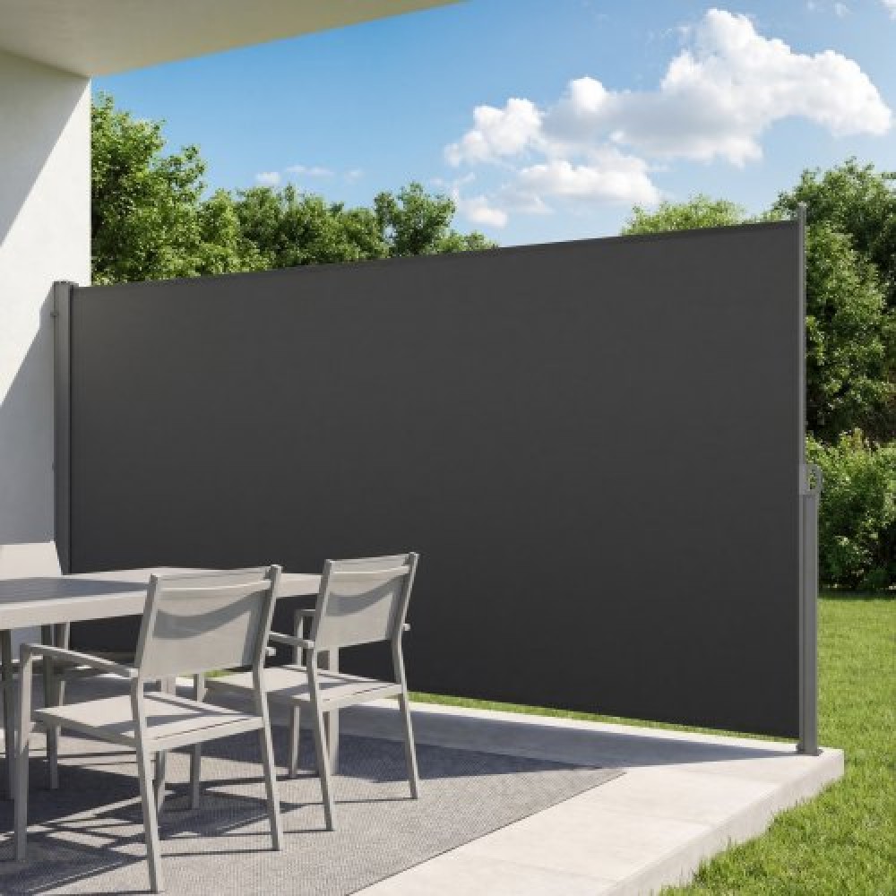 Πτυσσόμενη πλαϊνή τέντα VEVOR, 185 x 420 cm Αίθριο αναδιπλούμενη πλαϊνή σήτα με ύφασμα πολυεστέρα 180 g/m², αδιάβροχο σκίαστρο Εξωτερική οθόνη Privacy διαχωριστικό δωματίου για κήπο, μπαλκόνι, πισίνες, κατάστρωμα, γκρι