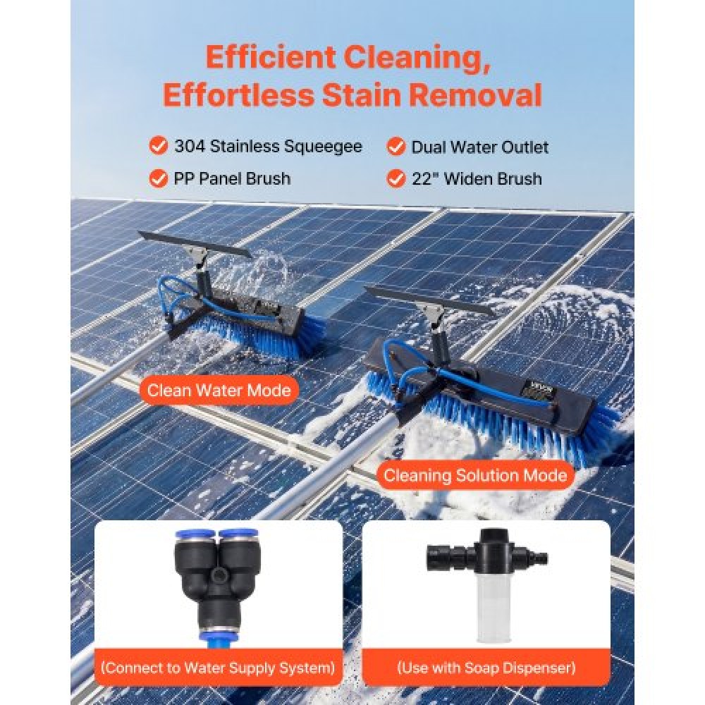 VEVOR Solar Panel Cleaning Kit, 10.02m, Water Fed Pole Kit with Cleaning Brush, Squeegee, Soap Dispenser, Extendable Aluminum Telescopic Pole, 180° Rotatable Brush Head, for Roof Mounted Solar Panels