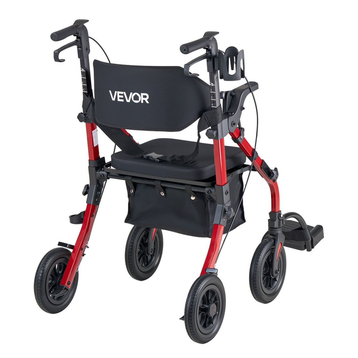 VEVOR 2-σε-1 Rollator Walker & Transport Chair για ηλικιωμένους, Αναδιπλούμενο Rolling Walker Wheelchair, Ελαφρύ Αλουμίνιο Mobility Walking Aid με συμπαγείς τροχούς PU, θήκη για φλιτζάνια και μπαστούνι - Υποστηρίζει 136kg