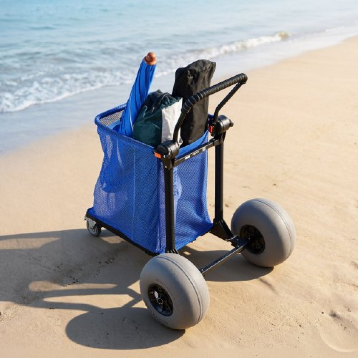 VEVOR Beach Cart with Large Wheels for Sand, 75 kg Load Capacity, Heavy Duty Folding Beach Wagon with 320 mm Balloon Wheels, Storage Bag, 180° Adjustable Handlebar, Dolly for Camping Fishing Garden