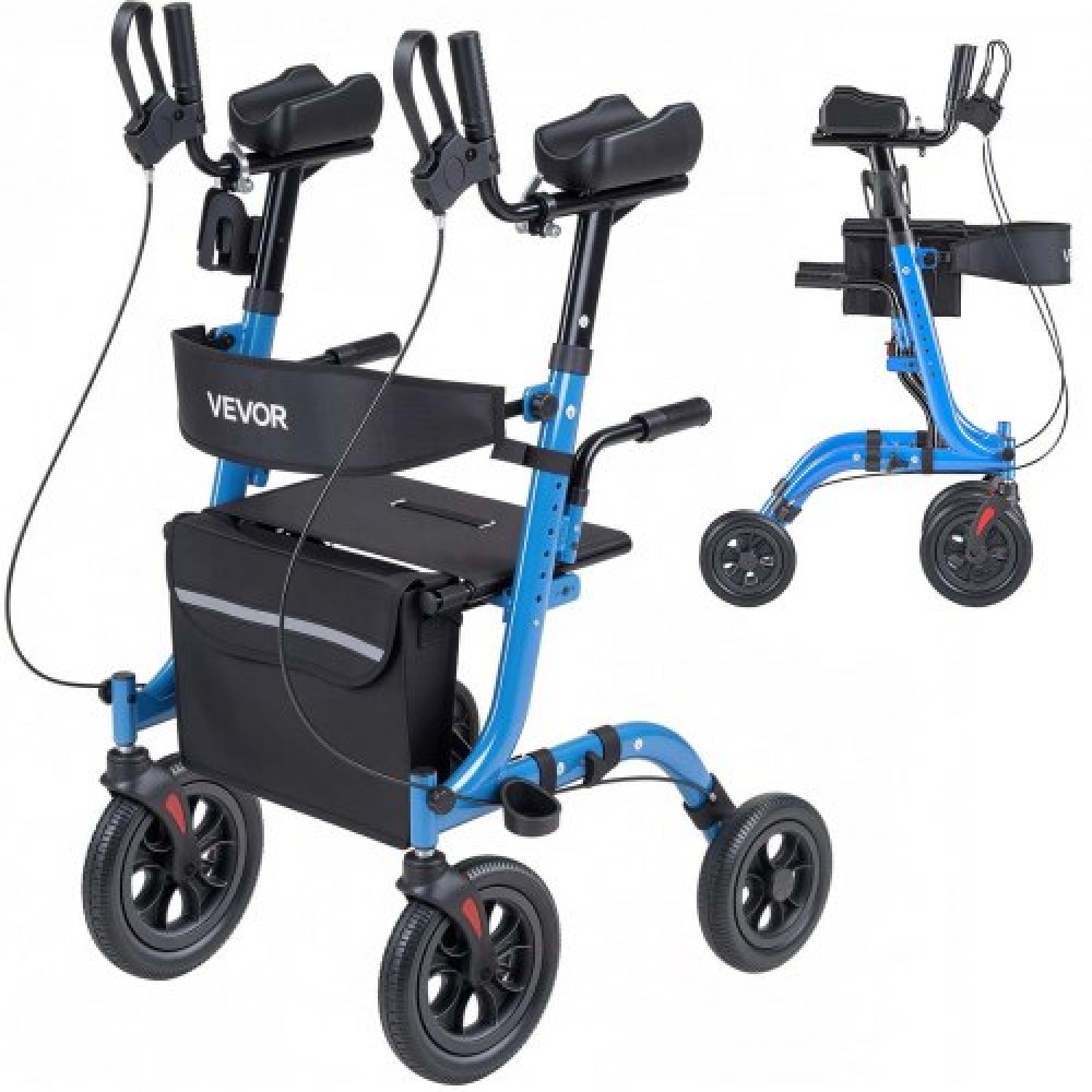 VEVOR Rollator Walker με κάθισμα για ηλικιωμένους, Αναδιπλούμενο Rolling Walker, Ελαφρύ βοήθημα κινητικότητας αλουμινίου με PU συμπαγείς τροχούς, Ρυθμιζόμενη λαβή, τσάντα αποθήκευσης, θήκη ποτηριών/μπαστουνιού - Υποστηρίζει 136kg