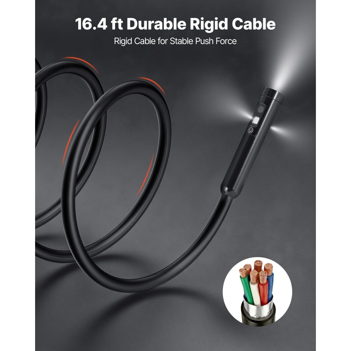 VEVOR Triple Lens Endoscope with Light, 5" HD IPS Screen Industrial Borescope Camera, 1280 x 720 Lens, 8 + 2 LED, Zoom 8X, IP67 Waterproof Inspection Snake Camera για Αυτοκίνητα, Υδραυλικά (5m άκαμπτο καλώδιο)