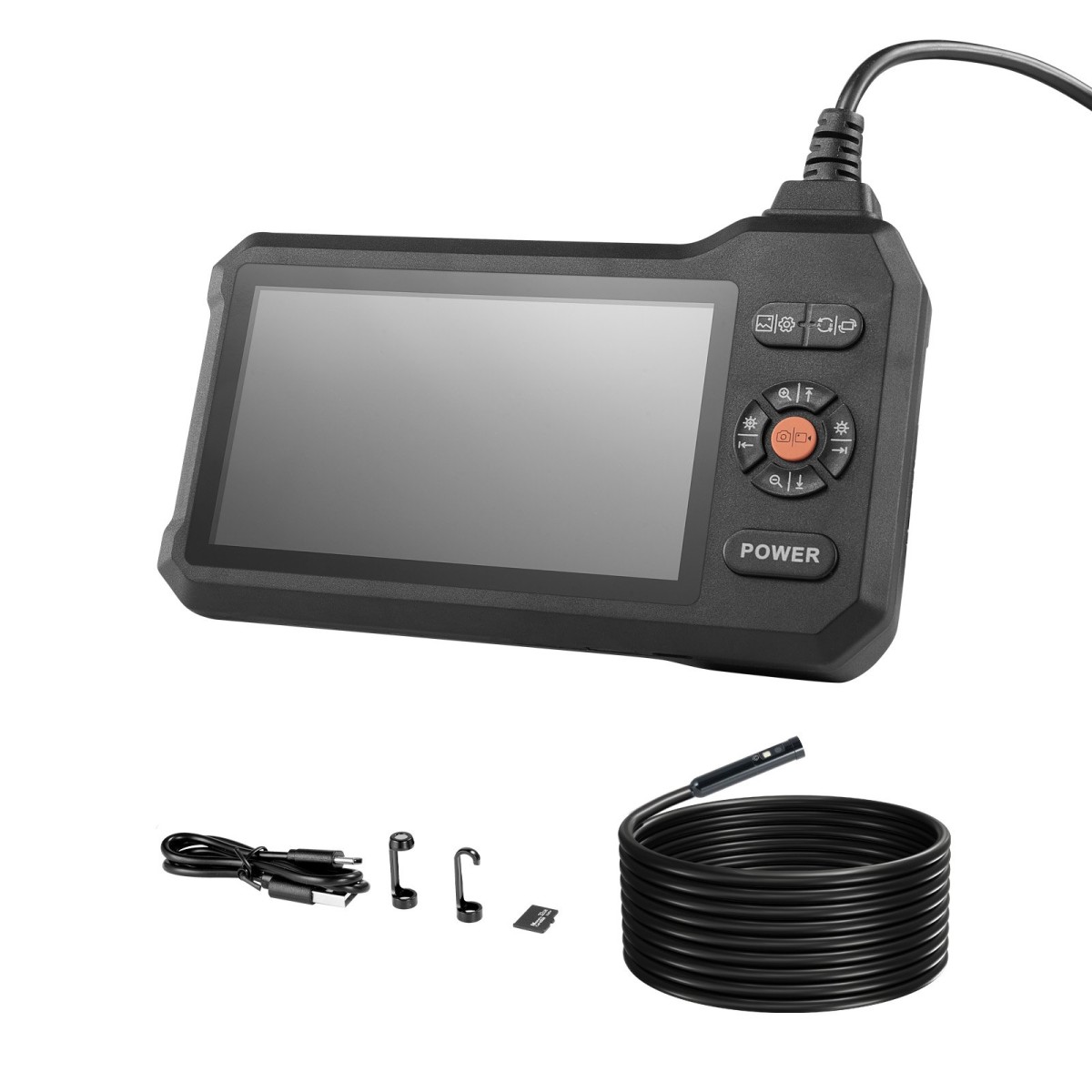 VEVOR Triple Lens Endoscope with Light, 5" HD IPS Screen Industrial Borescope Camera, 1280 x 720 Lens, 8 + 2 LED, Zoom 8X, IP67 Waterproof Inspection Snake Camera για Αυτοκίνητα, Υδραυλικά (5m άκαμπτο καλώδιο)