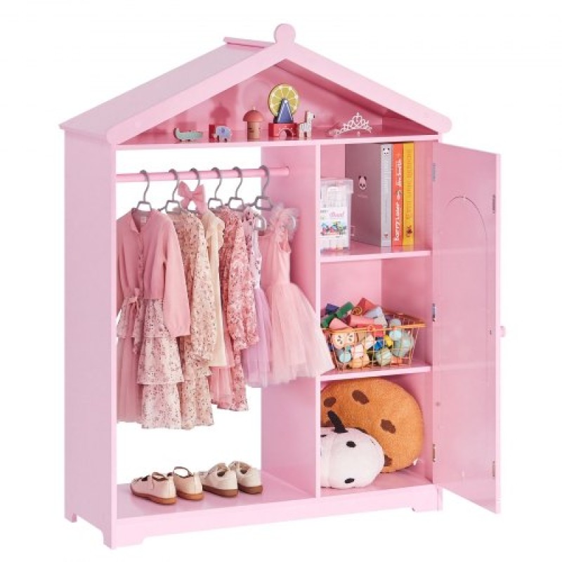 VEVOR Kids Dress Up Storage, με καθρέφτη, ντουλάπα φόρεμα, ντουλάπα ντουλάπα για μικρά κορίτσια, οργάνωση κοστουμιών για νήπια, κομοδίνα αποθήκευσης Pretend Princess, για υπνοδωμάτιο, δωμάτιο για κορίτσια, ροζ