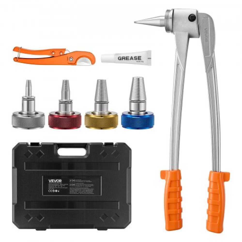 VEVOR PEX Pipe Expander Tool Kit, Χειροκίνητο Εργαλείο Επέκτασης Σωληνώσεων για σωλήνες PEX 9,52mm, 12,7mm, 19mm, 25,4mm - με 4 κεφαλές επέκτασης, κόφτη σωλήνων & εργαλειοθήκη για ακτινοβόλο θέρμανση και υδραυλικό σύστημα