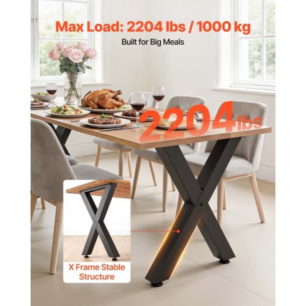 Επιτραπέζια πόδια VEVOR, 750 x 600 mm (Υ x Π) Ατσάλινα πόδια επίπλων, Αρθρωτή σχεδίαση, Εύκολη συναρμολόγηση, 1000 kg Μέγιστο φορτίο βαρέως τύπου, για γραφείο οικιακού γραφείου, τραπέζια καφέ για δείπνο, πάγκος εργασίας, 2 τμχ, πλαίσιο X, μαύρο