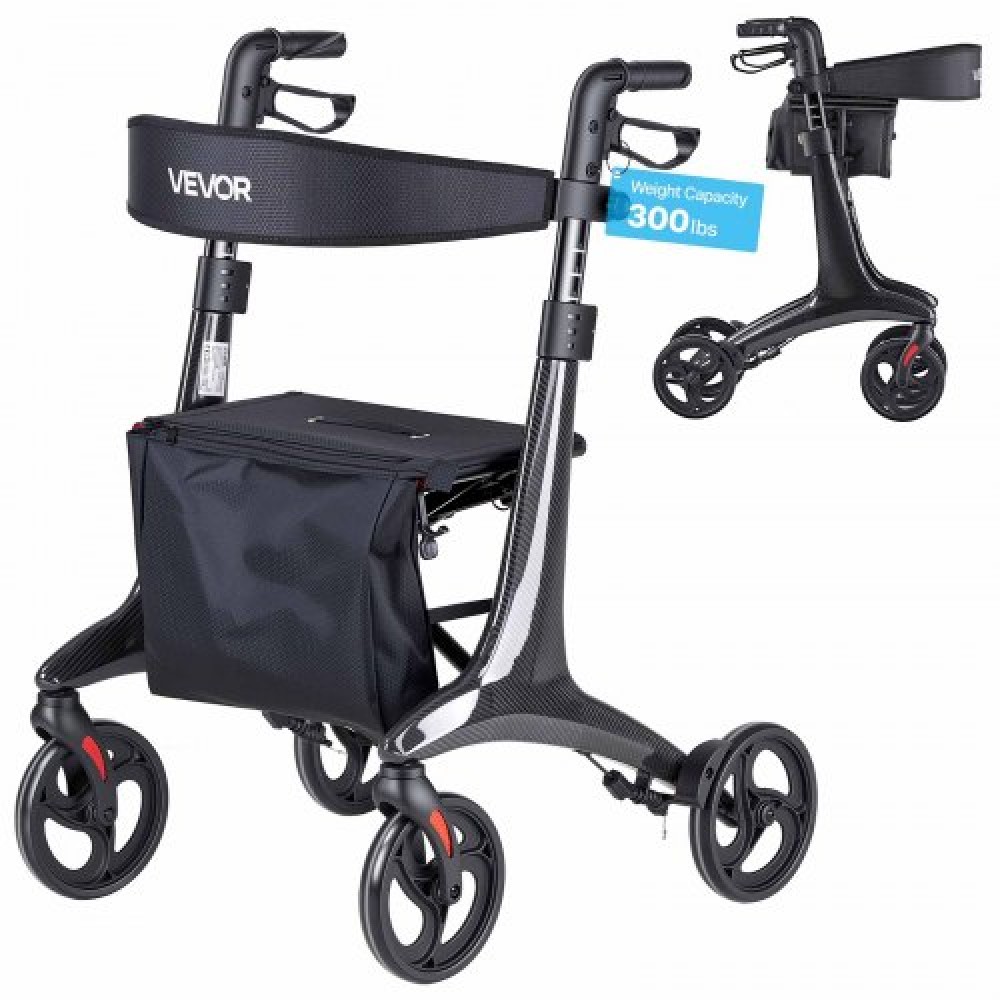 VEVOR Rollator Walker με κάθισμα για ηλικιωμένους, αναδιπλούμενο ελαφρύ κυλιόμενο περιπατητή, βοήθημα κινητικότητας από ανθρακονήματα με 8" συμπαγείς τροχούς PVC και ρυθμιζόμενη λαβή - Υποστηρίζει έως και 136 κιλά