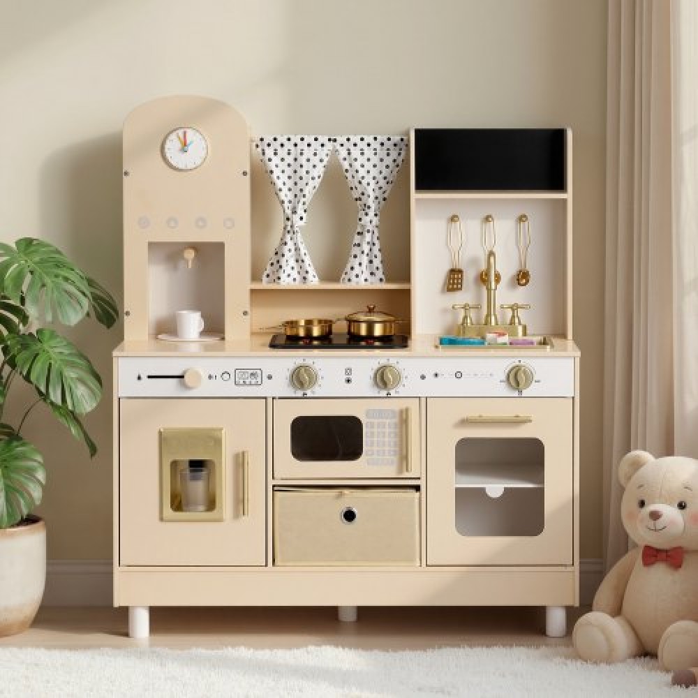 VEVOR Play Kitchen for Kids, Ξύλινο, Παιδικό Σετ Κουζίνας με ρεαλιστικά φώτα και ήχους, φαγητό και μαγειρικά σκεύη, μοντέρνο σετ παιχνιδιών Pretend Play, παγομηχανή, φούρνος μικροκυμάτων, για νήπια, κορίτσια και αγόρια 3-8 ετών