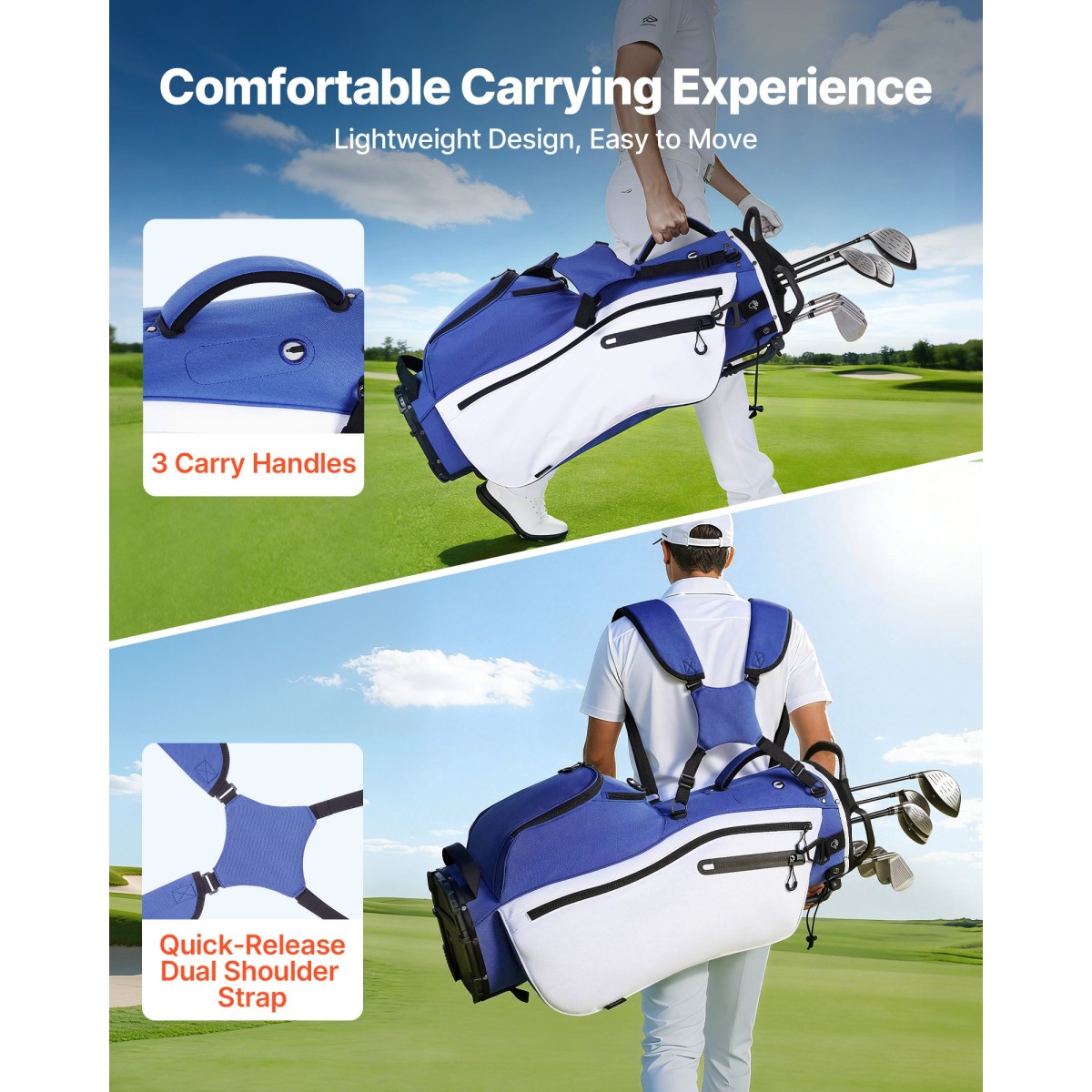 Τσάντα VEVOR Golf Cart, 7 Way Top Divider Organizer, Club Stand Bag με ολόσωμο διαχωριστικό, λαβές, διπλά πόδια στήριξης, τσέπες αποθήκευσης, διπλοί ιμάντες ώμου, κουκούλα βροχής, ελαφρύ για άνδρες και γυναίκες