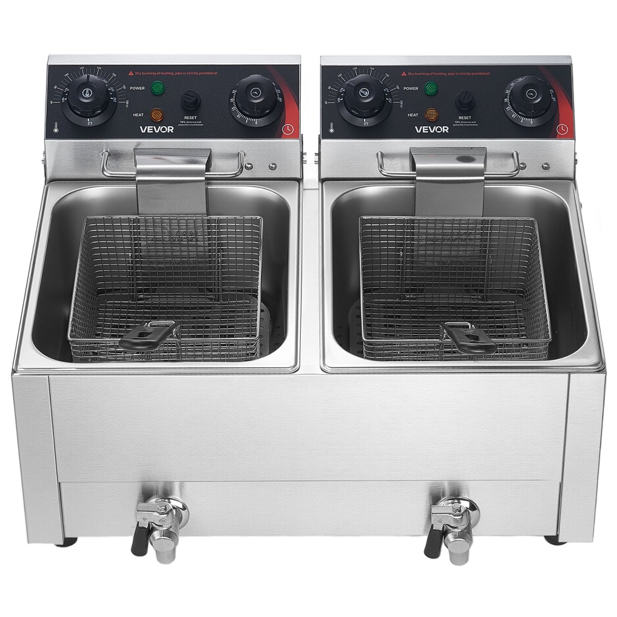 VEVOR Commercial Electric Deep Fryer, Upgrade Dual Tank χωρητικότητας 14 L Oil, 5000W ανοξείδωτη φριτέζα πάγκου με καλάθια & καπάκια, έλεγχος θερμοκρασίας, χρονοδιακόπτης, προστασία υπερθέρμανσης, για εστιατόριο, ασήμι