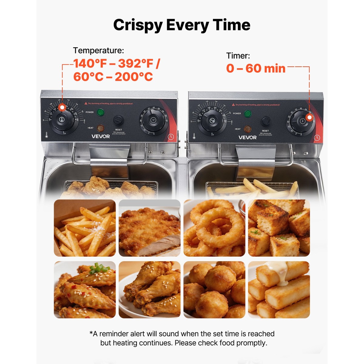 VEVOR Commercial Electric Deep Fryer, Upgrade Dual Tank χωρητικότητας 14 L Oil, 5000W ανοξείδωτη φριτέζα πάγκου με καλάθια & καπάκια, έλεγχος θερμοκρασίας, χρονοδιακόπτης, προστασία υπερθέρμανσης, για εστιατόριο, ασήμι