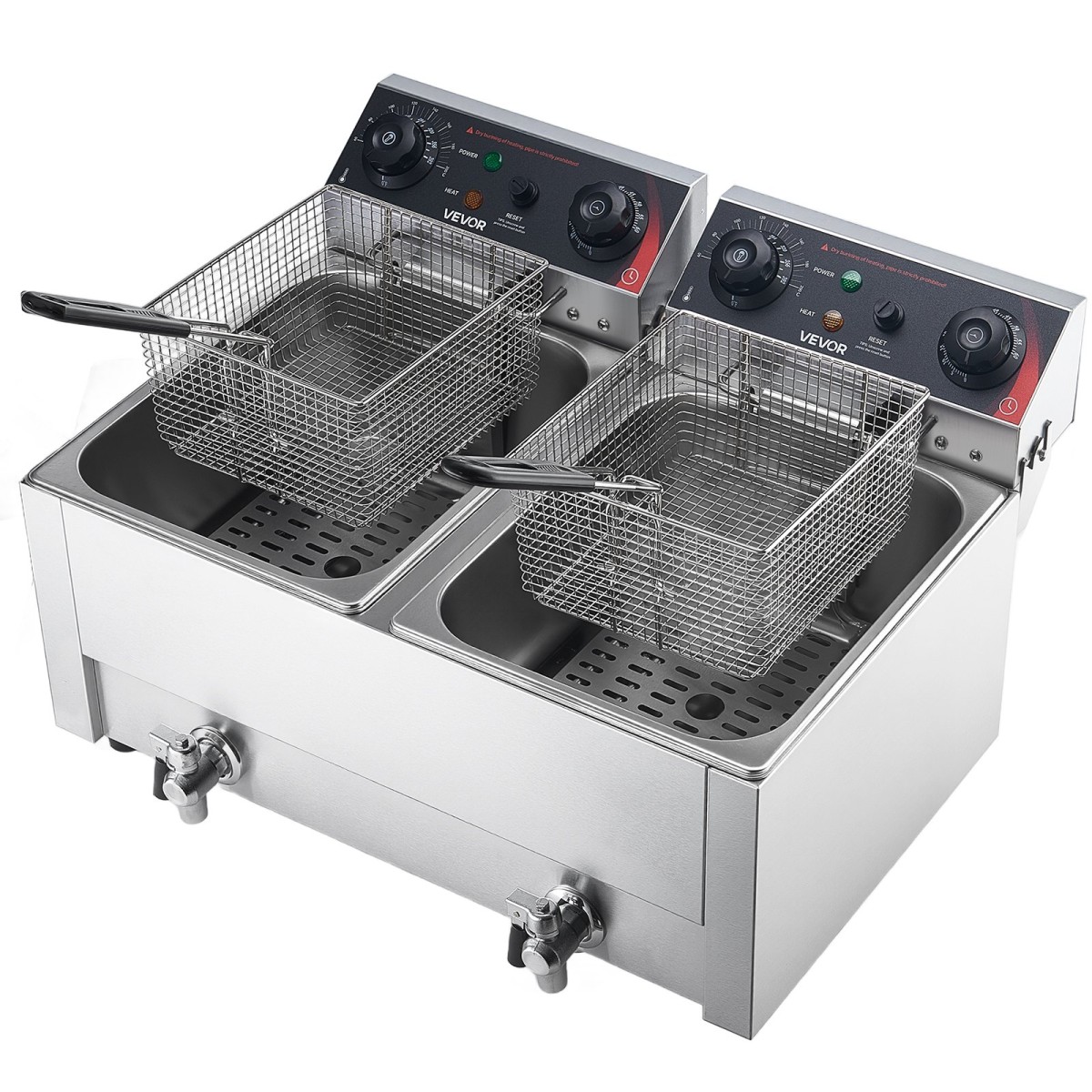 VEVOR Commercial Electric Deep Fryer, Upgrade Dual Tank χωρητικότητας 14 L Oil, 5000W ανοξείδωτη φριτέζα πάγκου με καλάθια & καπάκια, έλεγχος θερμοκρασίας, χρονοδιακόπτης, προστασία υπερθέρμανσης, για εστιατόριο, ασήμι