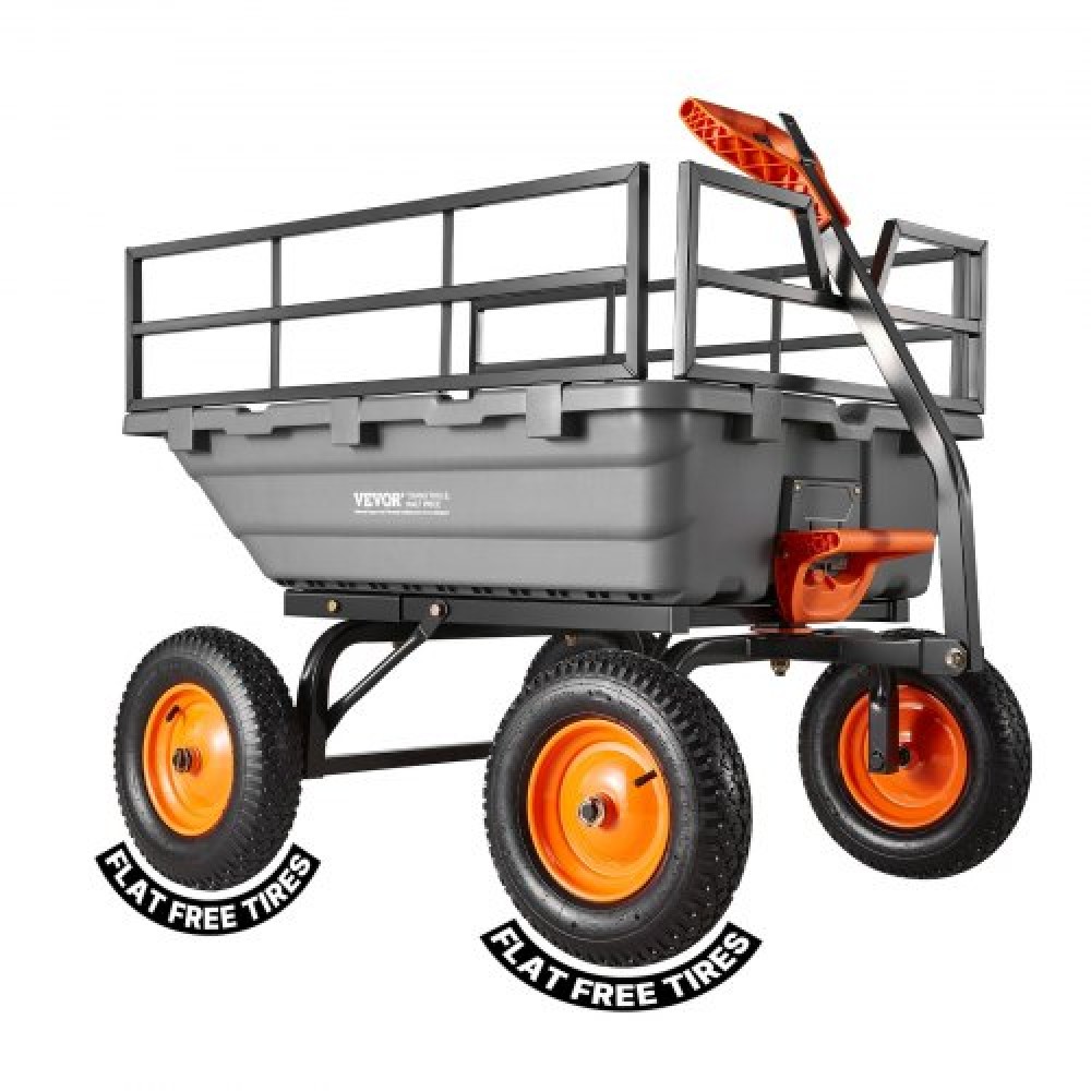VEVOR Garden Dump Cart, 680 kg Poly Dump Cart, 15 Cu.Ft.Garden Carts Dumps Wagon με 2 σε 1 Μετατρέψιμη λαβή, Μηχανισμός Quick-Dumps 90°, Ρυθμιζόμενη λαβή, Yard Wagon για φυτά, χώμα, καλλιέργειες