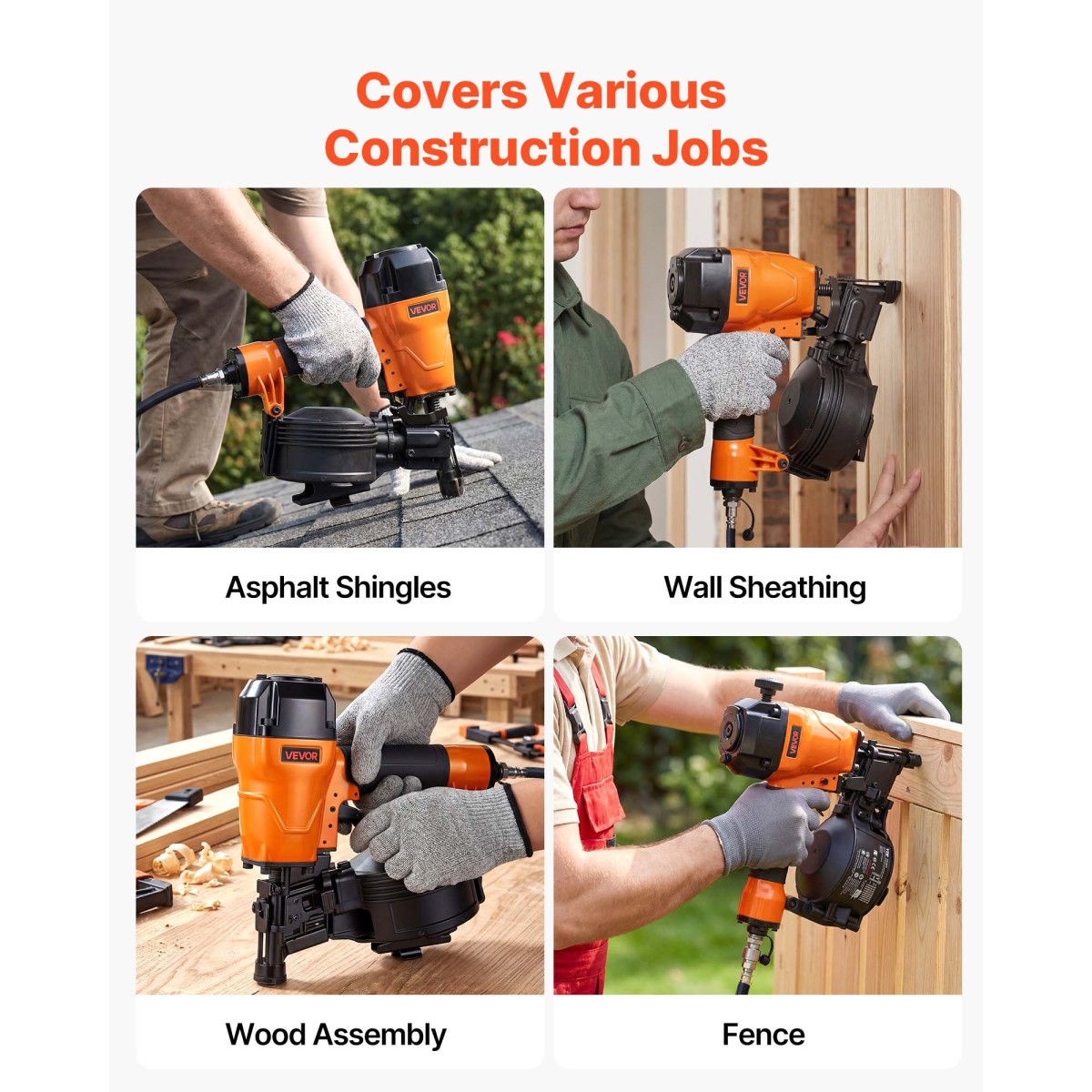 VEVOR Roofing Nailer CN45C, 19mm έως 45mm Πιστόλι καρφιών στέγης 15 μοιρών με δύο λειτουργίες πυροδότησης & ρύθμιση βάθους χωρίς εργαλεία, 4,8-7,5 Bar Πνευματικό καρφωτικό πηνίου για έρπητα ζωστήρα ασφάλτου, επένδυση οροφής