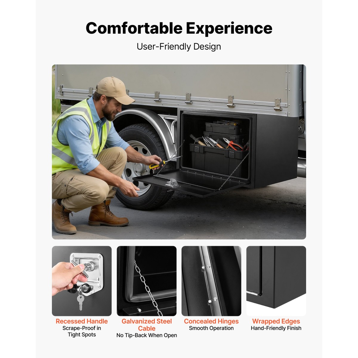 VEVOR Underbody Truck Tool Box, 914 x 609 x 609 mm Κουτί αποθήκευσης τρέιλερ από χάλυβα βαρέως τύπου με κλειδαριά & κλειδιά, αδιάβροχη οργάνωση αποθήκευσης τρέιλερ κάτω από το αμάξωμα με λαβή T για φορτηγό, Van, SUV, Μαύρο