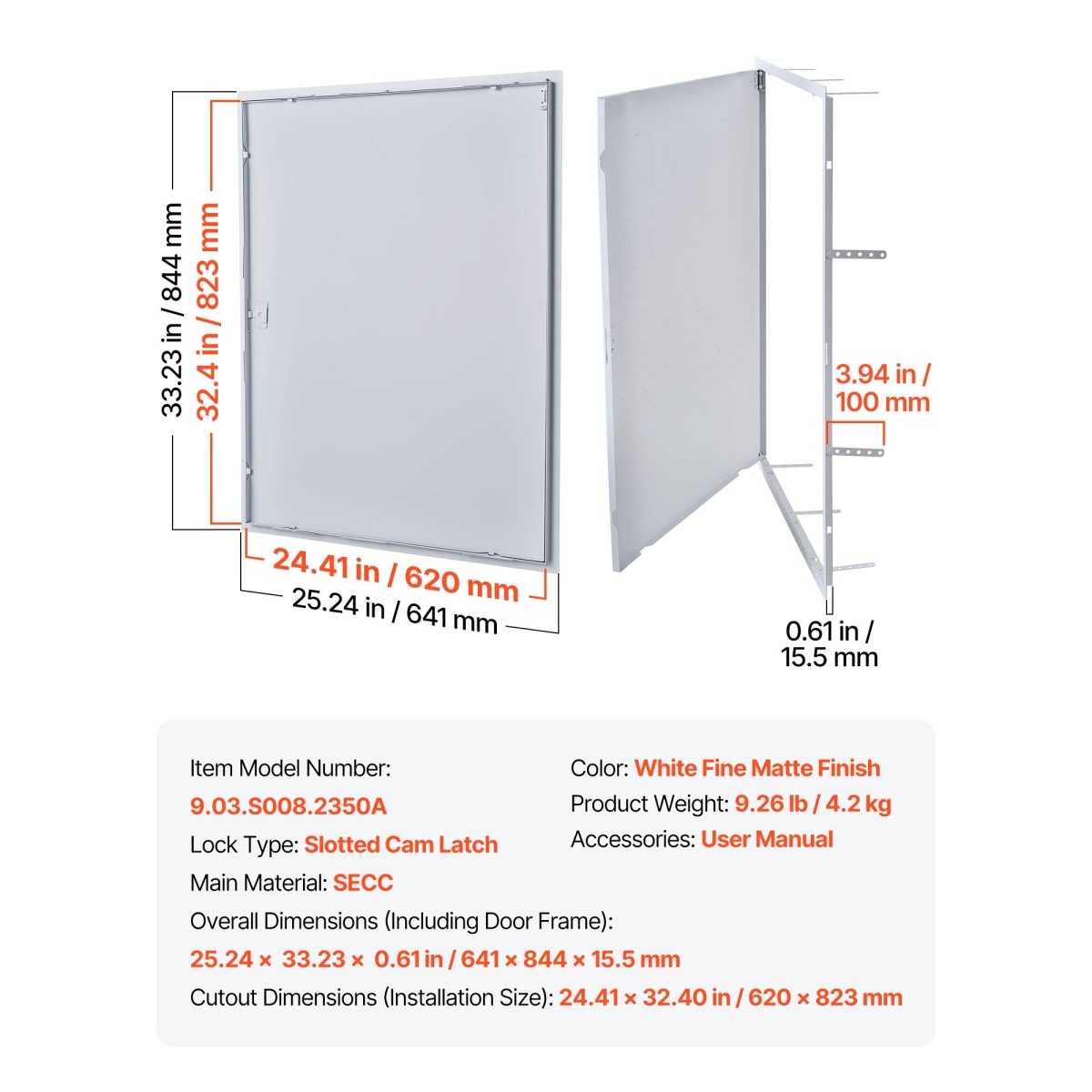 Πάνελ πρόσβασης VEVOR για γυψοσανίδα, 84x64 cm Πόρτα πρόσβασης από γαλβανισμένο χάλυβα, Εύκολη εγκατάσταση μεντεσέδες πάνελ σέρβις με μάνταλο κατσαβιδιού, για υδραυλικές εγκαταστάσεις οροφής ηλεκτρικά, 62x82 cm Μέγεθος αποκοπής Λευκό