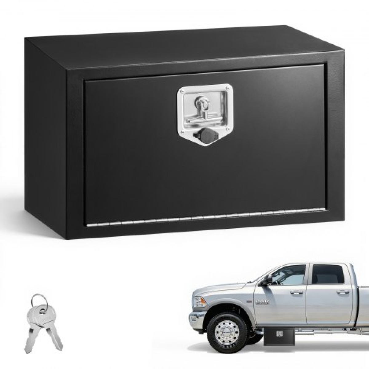 Κιβώτιο εργαλείων VEVOR Underbody Truck, 609 x 305 x 356 mm Κουτί αποθήκευσης τρέιλερ από χάλυβα βαρέως τύπου με κλειδαριά και κλειδιά, αδιάβροχη οργάνωση αποθήκευσης τρέιλερ κάτω από το αμάξωμα με λαβή T για φορτηγό, Van, SUV, Μαύρο