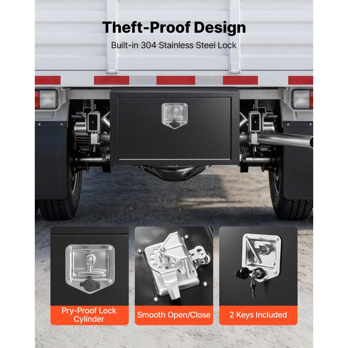 Κιβώτιο εργαλείων VEVOR Underbody Truck, 609 x 305 x 356 mm Κουτί αποθήκευσης τρέιλερ από χάλυβα βαρέως τύπου με κλειδαριά και κλειδιά, αδιάβροχη οργάνωση αποθήκευσης τρέιλερ κάτω από το αμάξωμα με λαβή T για φορτηγό, Van, SUV, Μαύρο