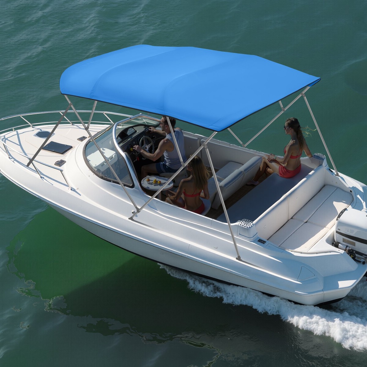 Ανταλλακτικό κάλυμμα κορυφής VEVOR 4 Bow Bimini, μήκους 2440 mm, ανθεκτικό 600D Marine Grade αδιάβροχο κάλυμμα σκάφους σκιάστρου με μπότα αποθήκευσης, τέντα μανίκι με φερμουάρ εύκολης εγκατάστασης, 2464-2616 mm W, μπλε (χωρίς πλαίσιο)