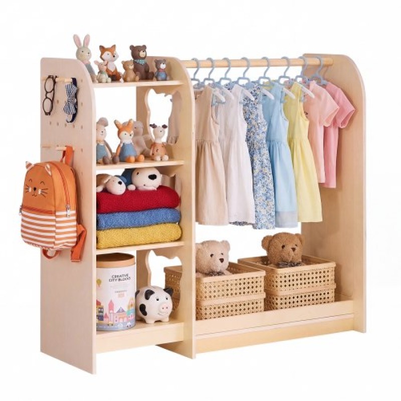 VEVOR Kids Dress Up Storage, με καθρέφτη, Ξύλινο Παιδικό φόρεμα, Ντουλάπα ντουλάπα για μικρά κορίτσια, ντουλάπα αποθήκευσης, οργανωτή κοστουμιών, έπιπλα παιδικής αίθουσας παιχνιδιού, για υπνοδωμάτιο, φυσικό