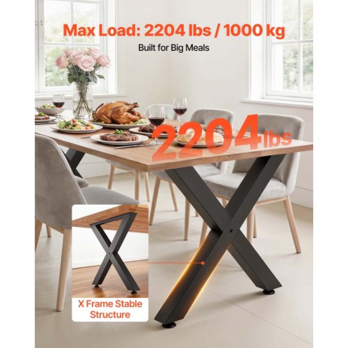 Επιτραπέζια πόδια VEVOR, 750 x 760 mm (HxW) W Πόδια από χάλυβα επίπλων, Αρθρωτή σχεδίαση, Εύκολη συναρμολόγηση, 1000 kg Μέγιστο φορτίο βαρέως τύπου, για γραφείο οικιακού γραφείου, τραπέζια καφέ για δείπνο, πάγκος εργασίας, 2 τεμ., πλαίσιο X, μαύρο