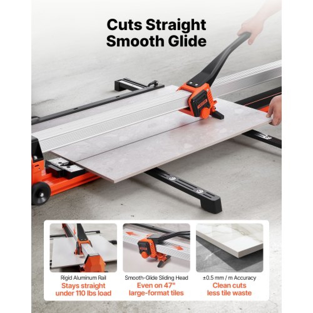 VEVOR 1200 mm Manual Tile Cutter, Upgraded Rail and Sliding Head, Precision Alignment Guide, Tungsten Carbide Cutting Wheel, Support Legs with Swivel Wheels, for DIY Pros, Ceramic, Floor & Wall Tiles